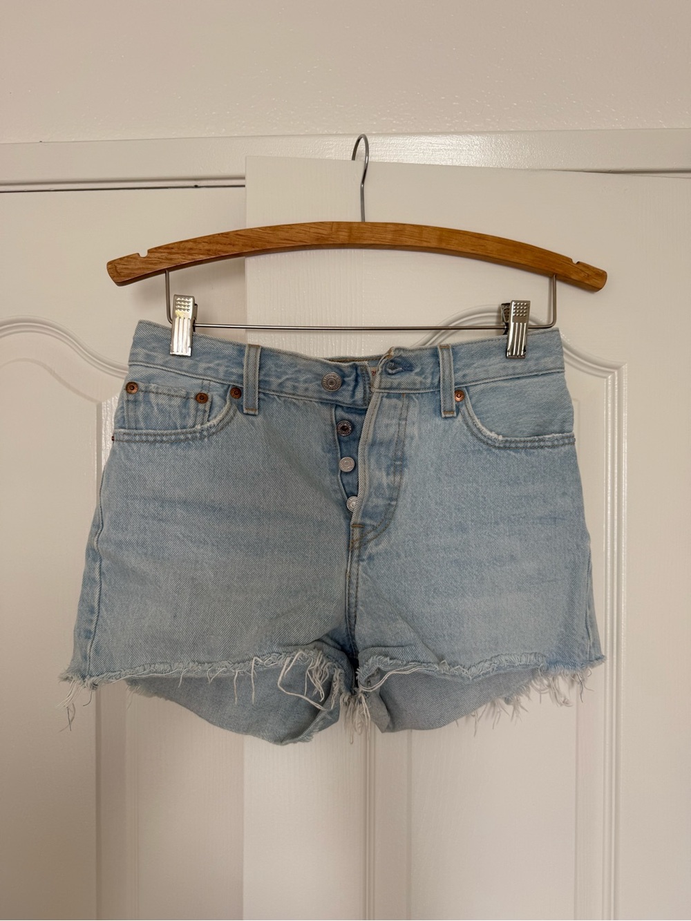 Levi's Light Blue Distressed Button-Fly Denim Shorts